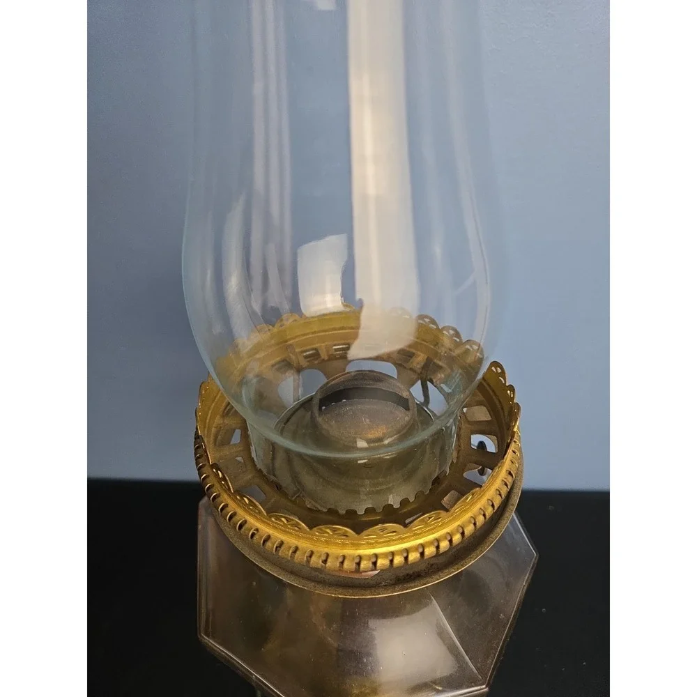 Huge Antique Greek‎ Key Octagon Pedestal Oil Kerosine Lamp 20